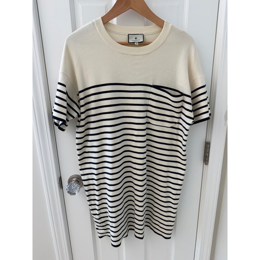 Tuckernuck Striped Sweater Dress Cream Navy Cotton M Preppy Nautical Coastal